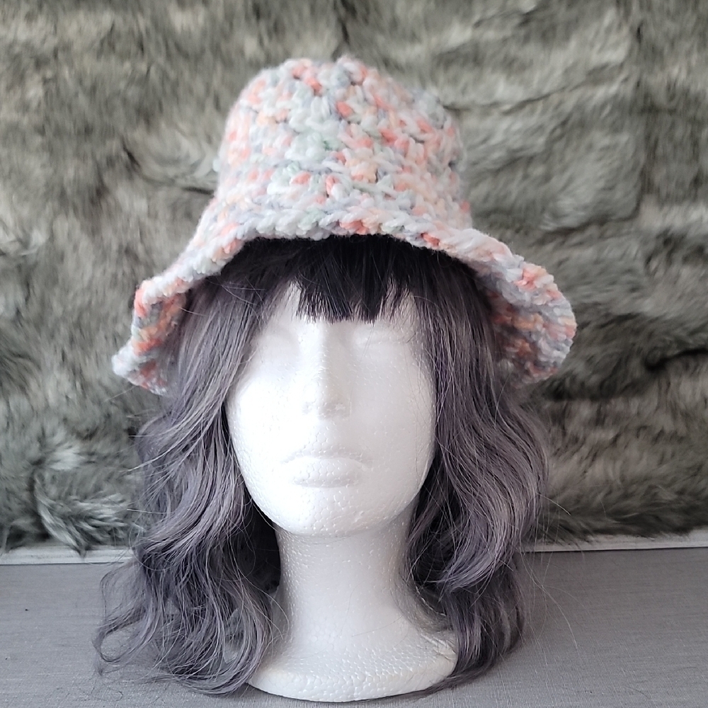 Hand crochet Granny Square Multicolor Bucket Hat